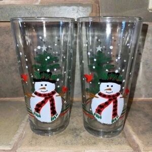 Vintage Snowmen Christmas Festive Holiday Glasses